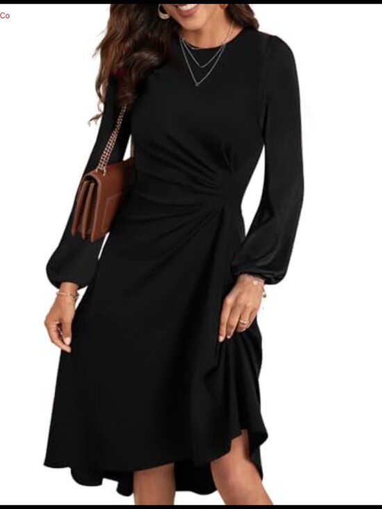 Dresses & Skirts - Happy Sailed Long Sleeve Ruched Waist A Line High Low Midi Dress